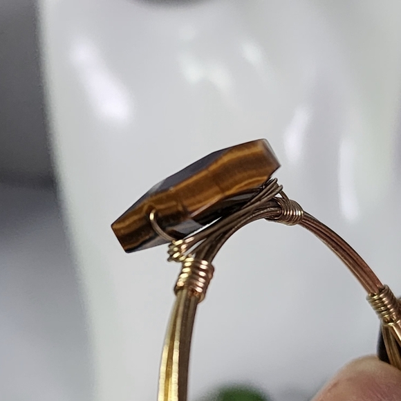 Tiger Eye Stone Nugget Wire Wrap Stack Bracelet - Picture 5 of 9